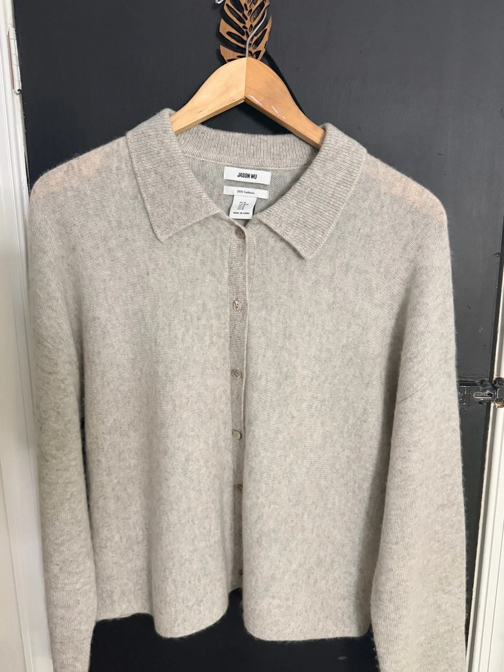 Jason Wu Light Gray Collared Cashmere Button-Front Cardigan